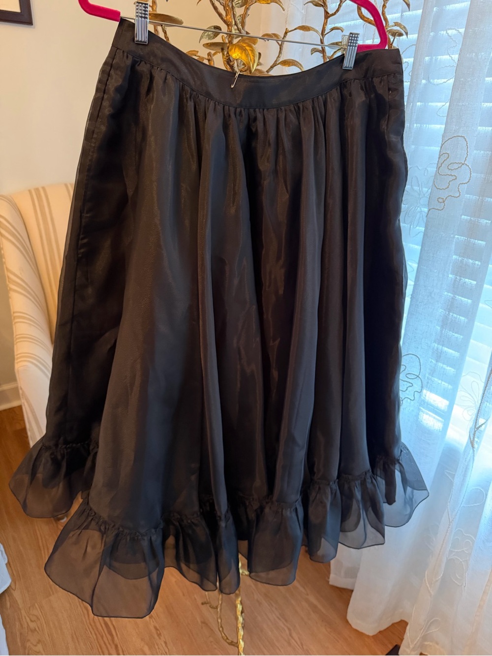 Black Ruffle-Hem A-Line Midi Skirt - Picture 1 of 3